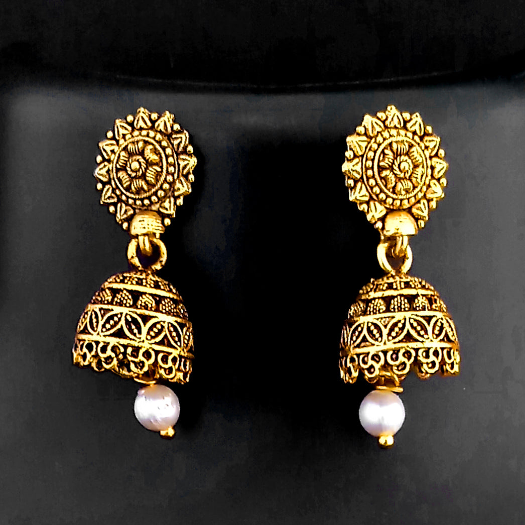 Tip Top Fashion Gold Plated Oxidized Pearl Drop Jhumki