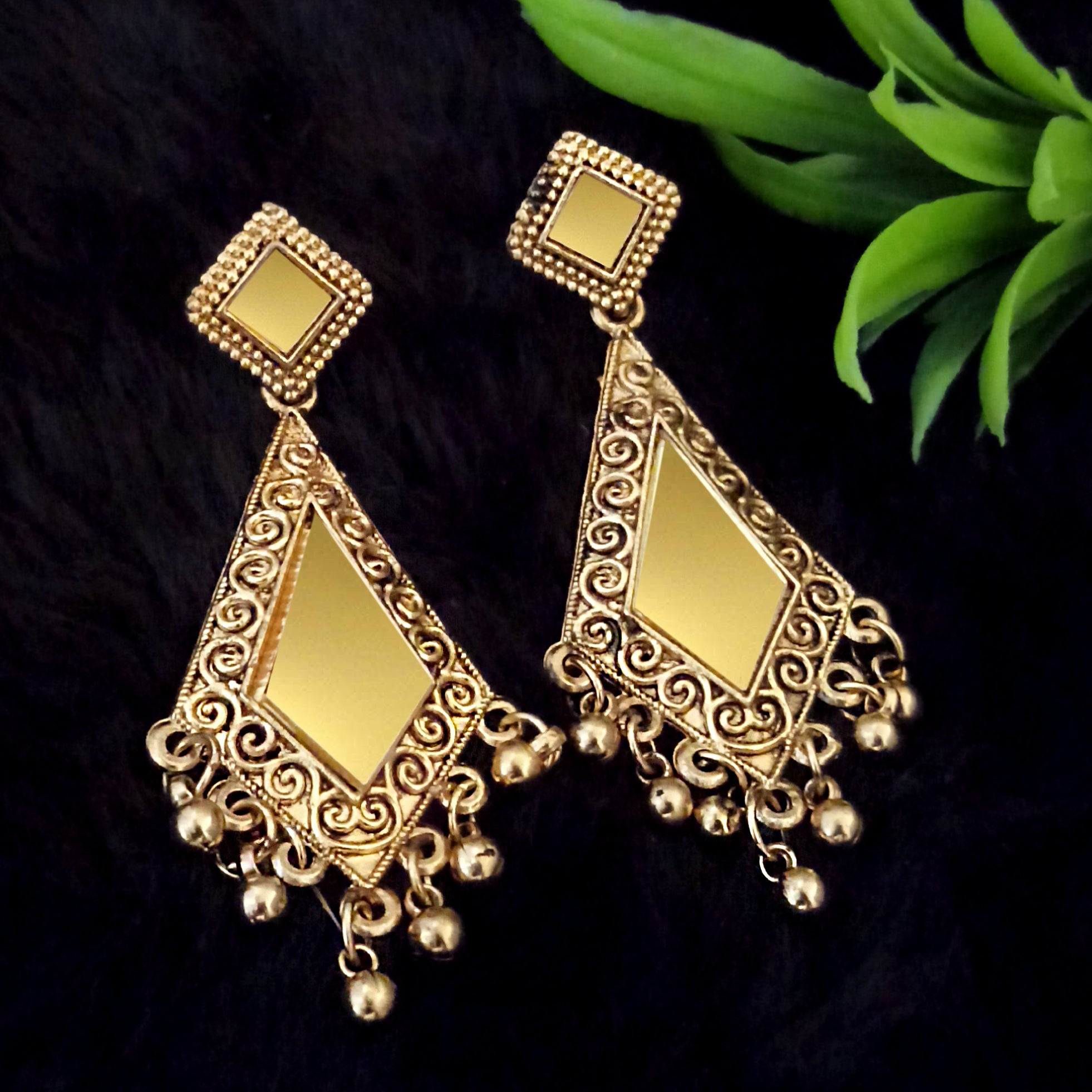 Jeweljunk Gold Plated Dangler Mirror Earring