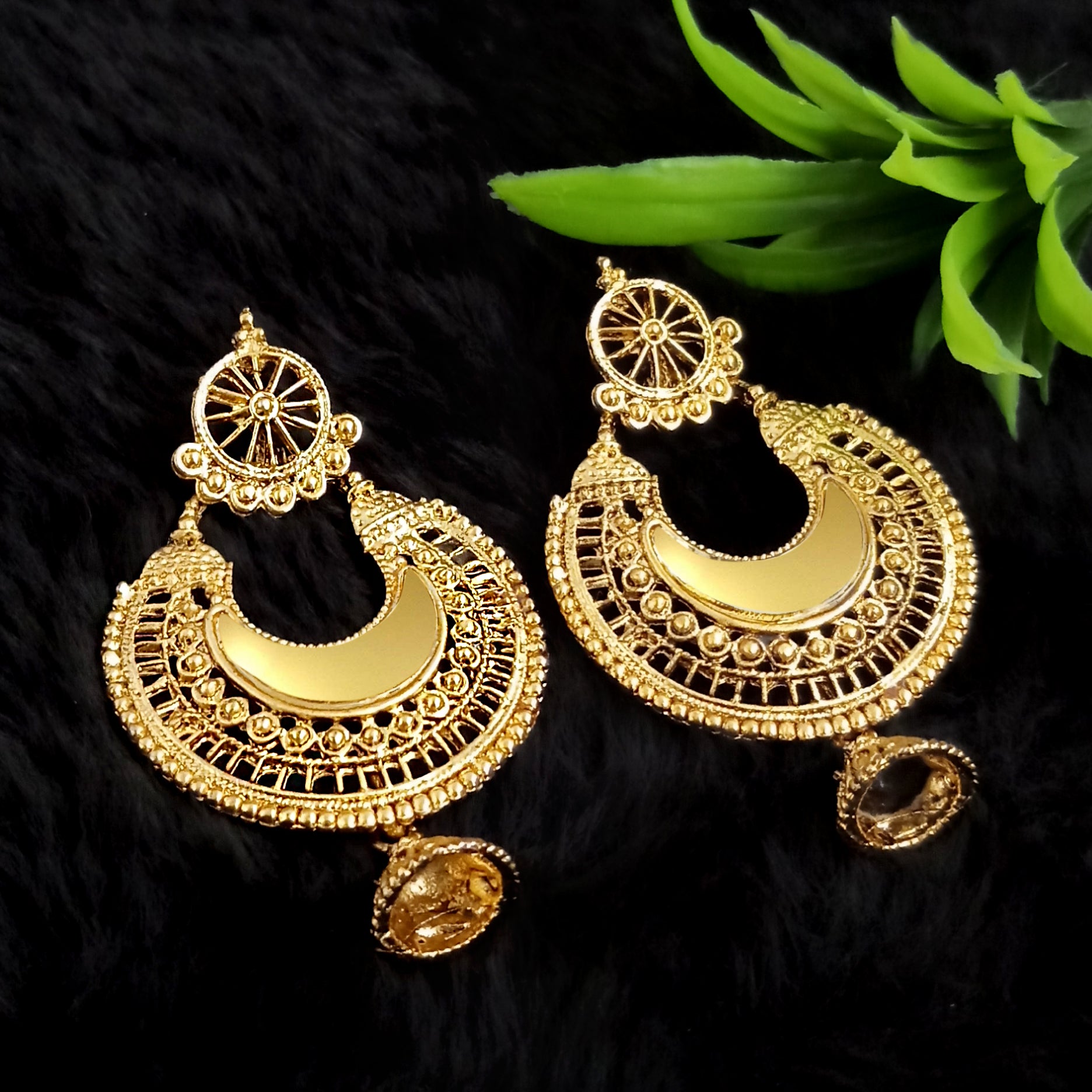 Jeweljunk Gold Plated Dangler Mirror Earring
