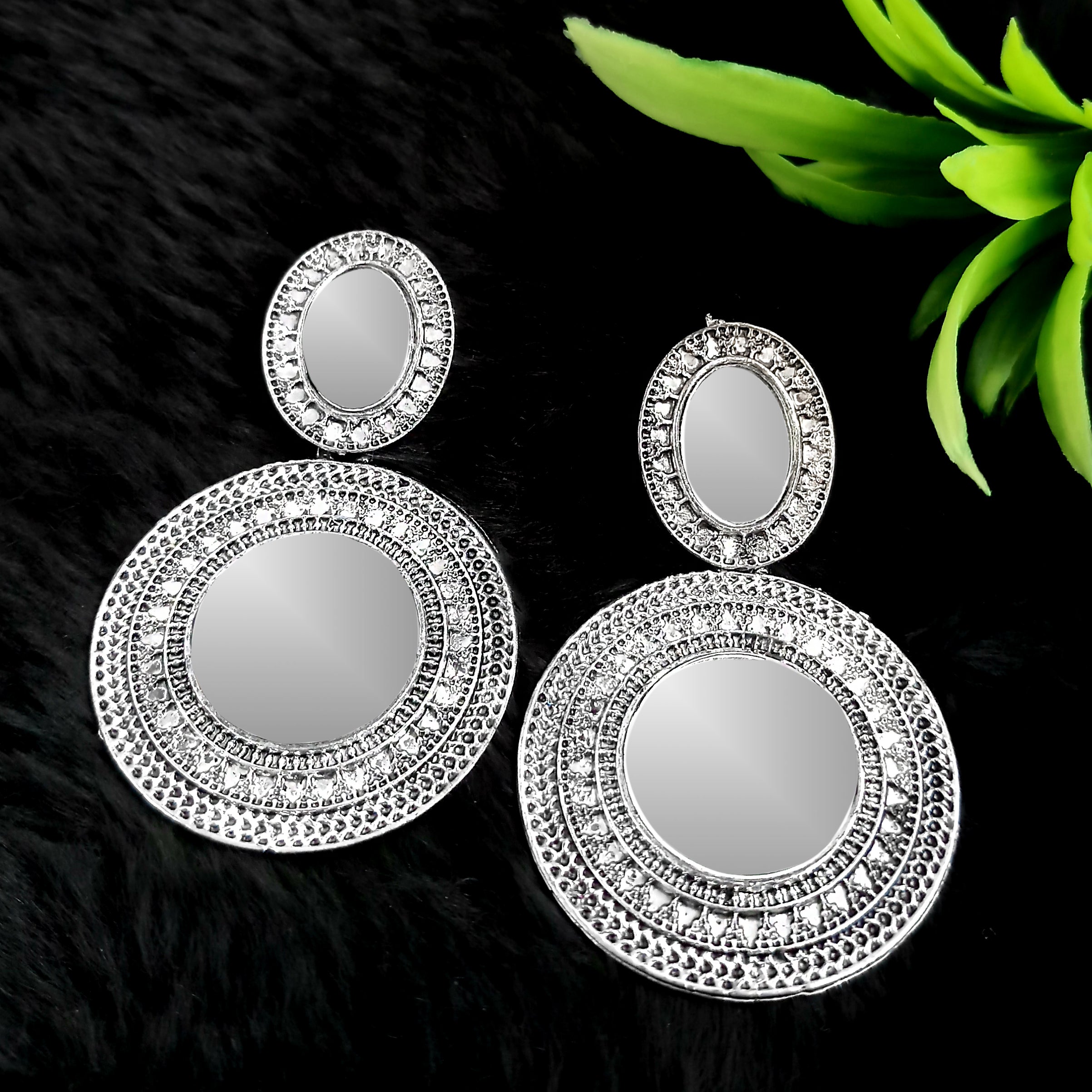 Jeweljunk Silver Plated Dangler Mirror Earring