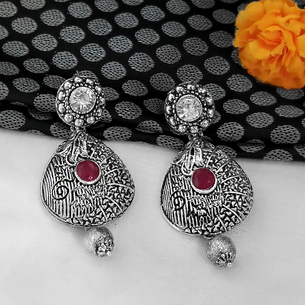 Jinu Arts Maroon Oxidised Plated Pack Of 6 Dangler Earrings