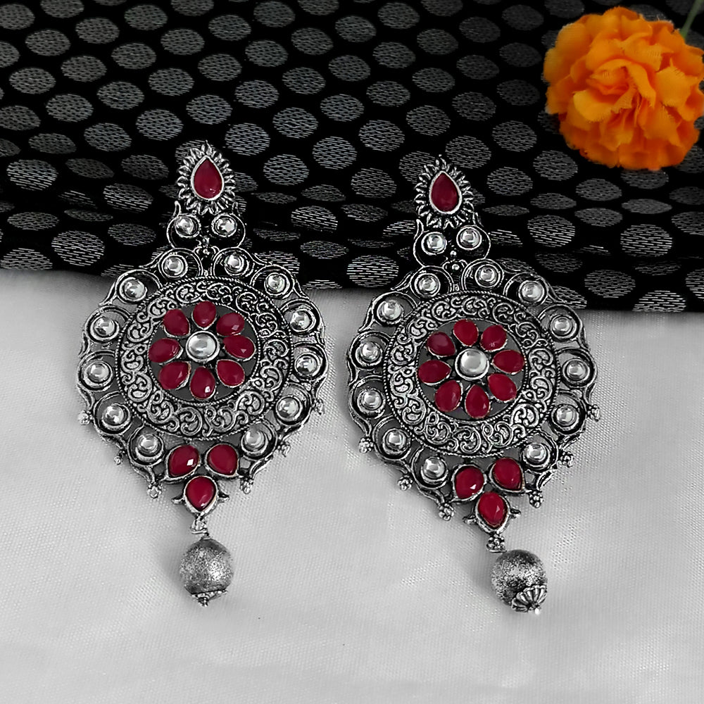 Jinu Arts Maroon Oxidised Plated Dangler Earrings