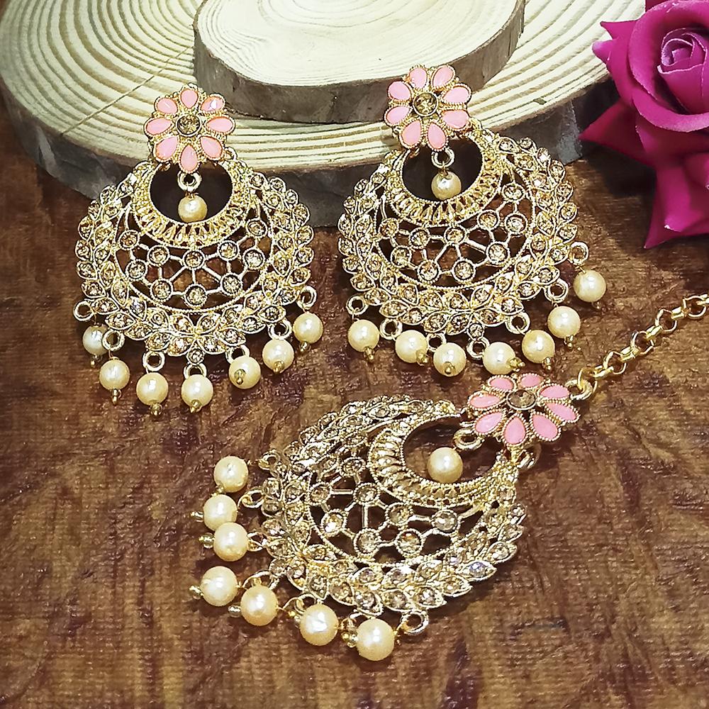 Adi Gold Plated Blue Kundan And Stone Earrings With Maang Tikka - 1319203C