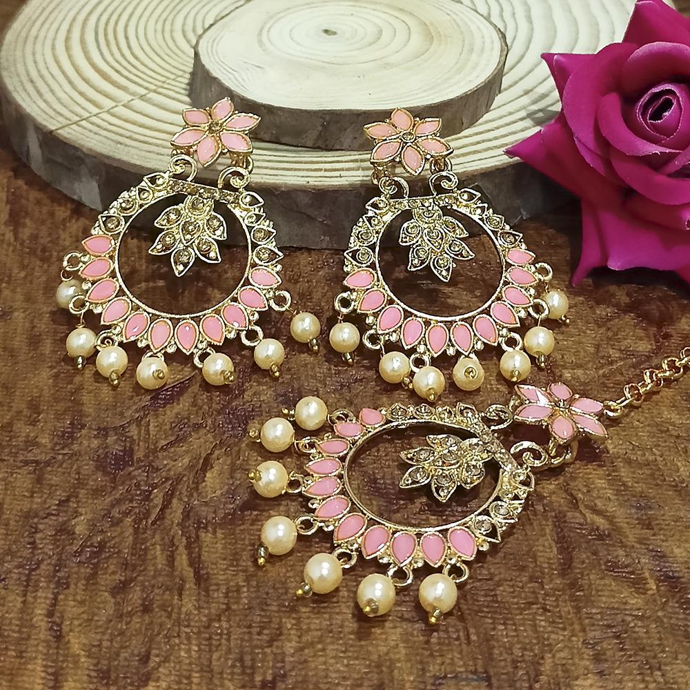 Adi Gold Plated Blue Kundan And Stone Earrings With Maang Tikka - 1319210C