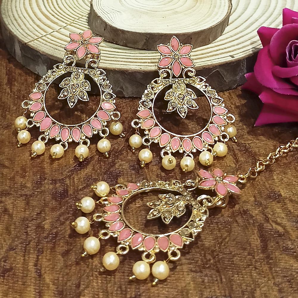 Adi Gold Plated Blue Kundan And Stone Earrings With Maang Tikka - 1319210C