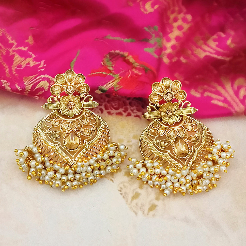 Adi Gold Plated Brown Kundan And Pearl Dangler Earrings
