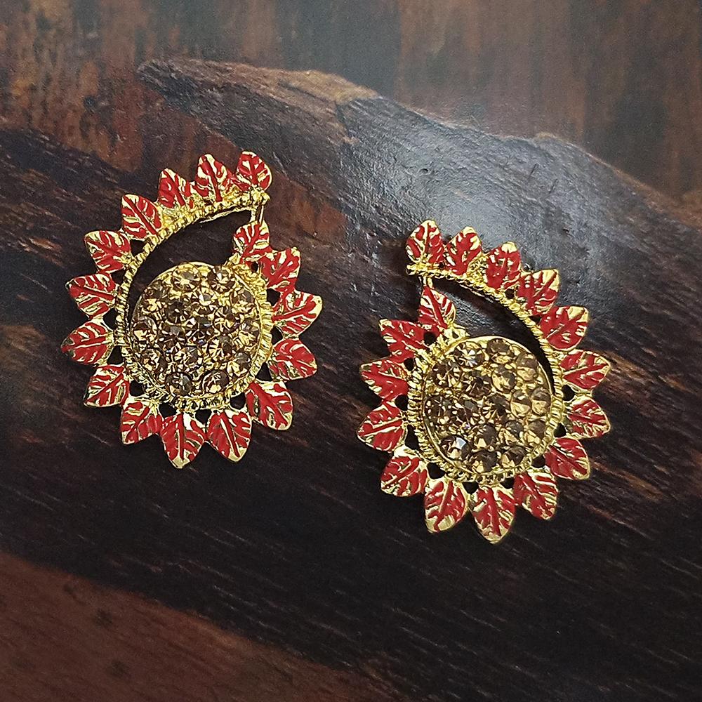 Adi Gold Plated Red Meenakari And Austrian Stone Stud Earrings - 1319236A