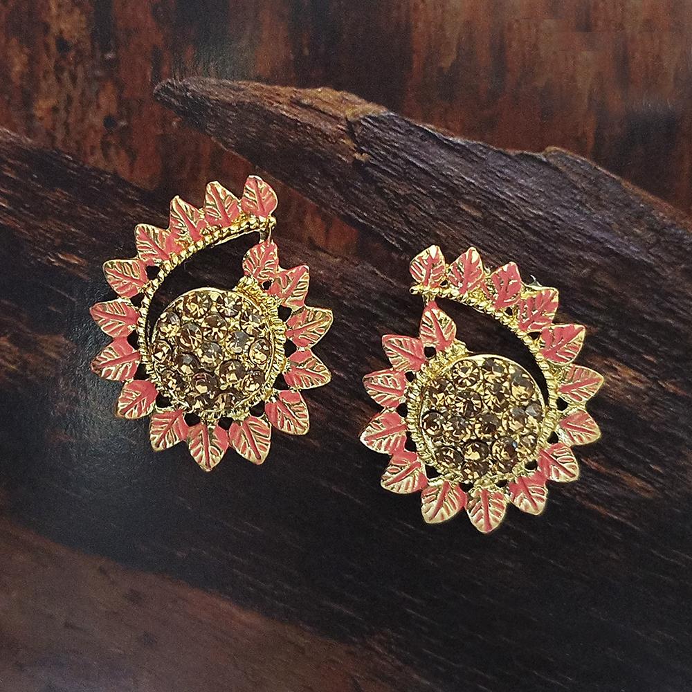 Adi Gold Plated Red Meenakari And Austrian Stone Stud Earrings - 1319236A