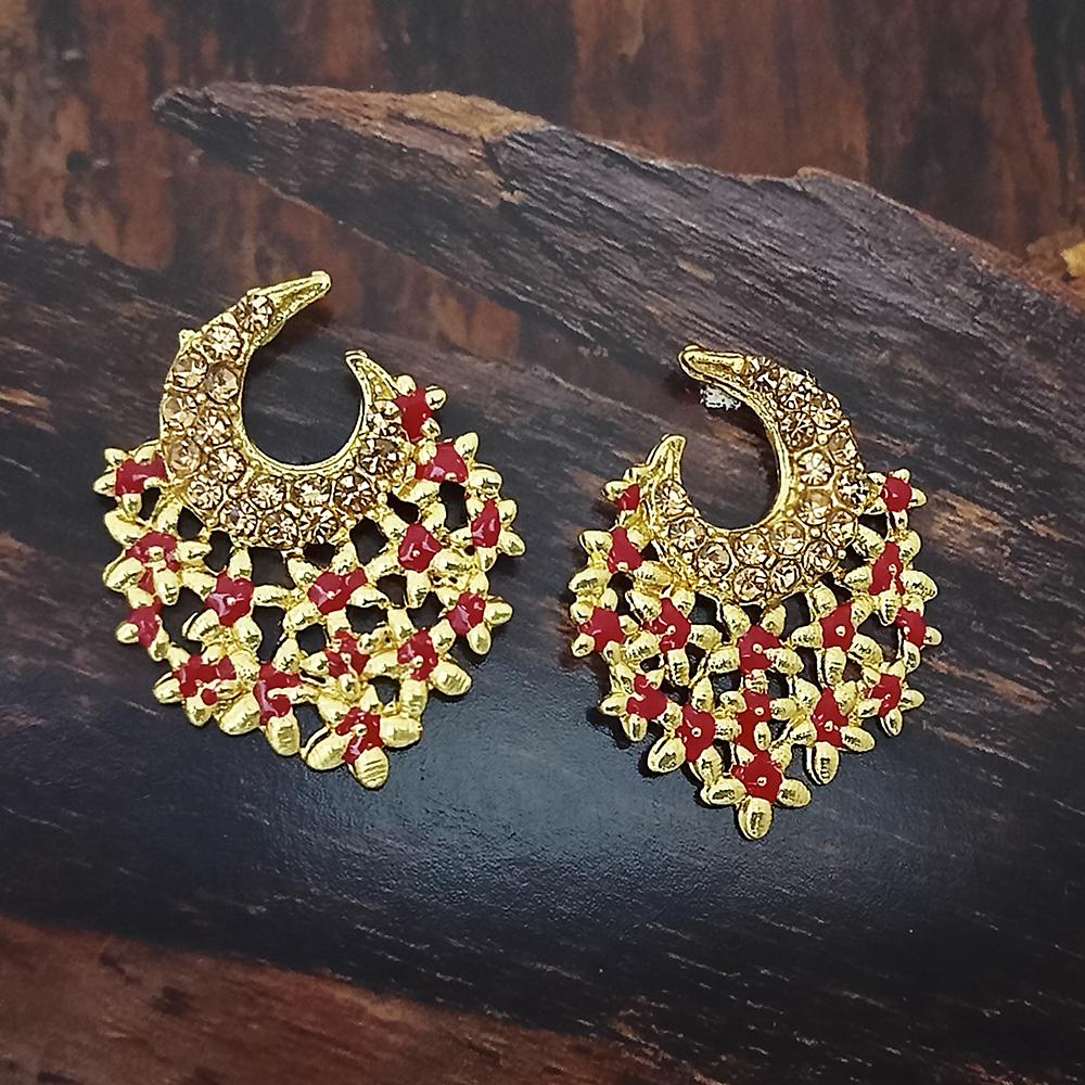 Adi Gold Plated Red Meenakari And Austrian Stone Stud Earrings - 1319237A