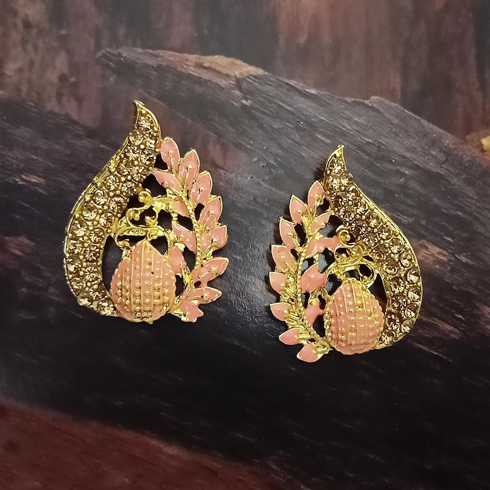 Adi Gold Plated Red Meenakari And Austrian Stone Stud Earrings - 1319239A