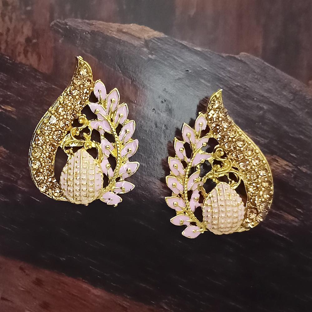Adi Gold Plated Red Meenakari And Austrian Stone Stud Earrings - 1319239A