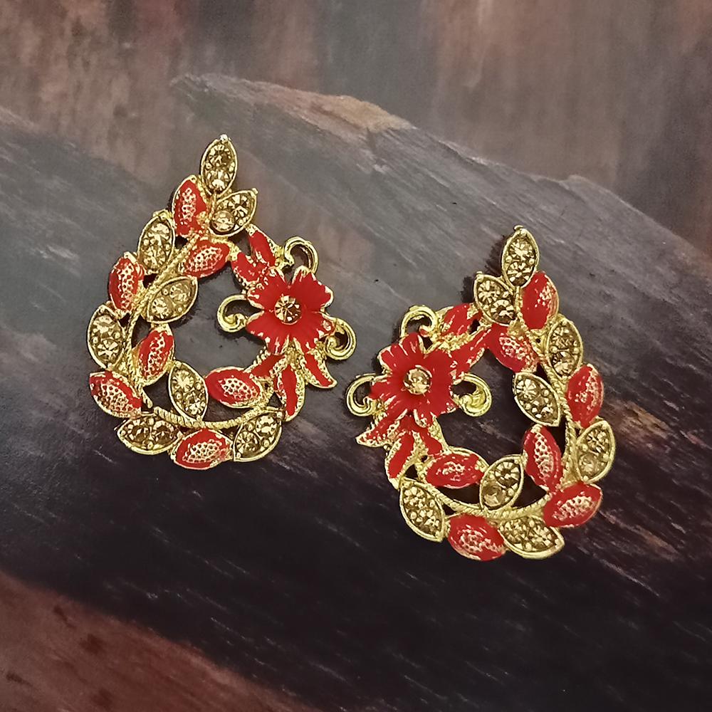 Adi Gold Plated Red Meenakari And Austrian Stone Stud Earrings - 1319241A