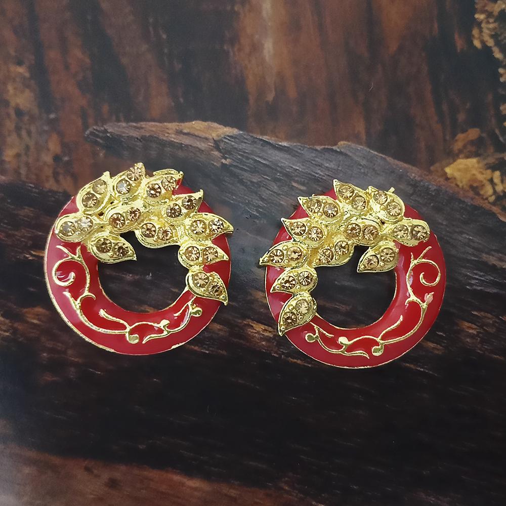 Adi Gold Plated Red Meenakari And Austrian Stone Stud Earrings - 1319244A