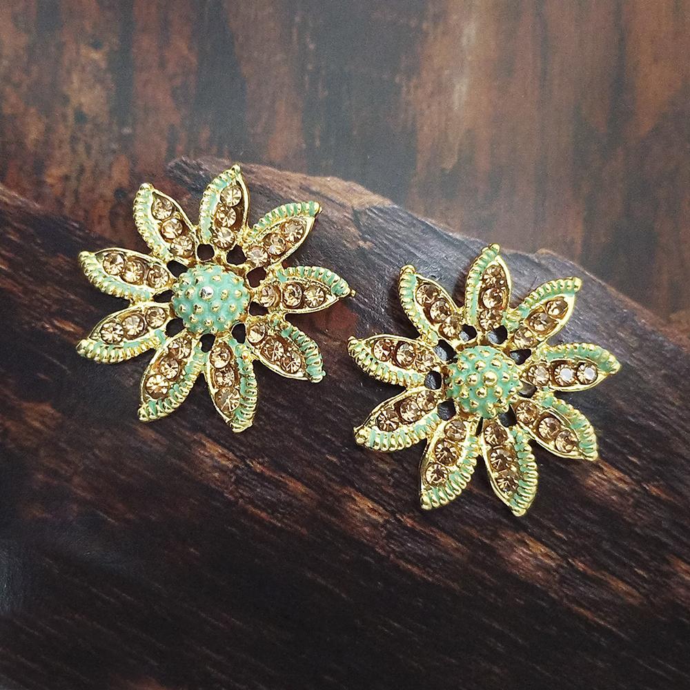 Adi Gold Plated Red Meenakari And Austrian Stone Stud Earrings - 1319245A
