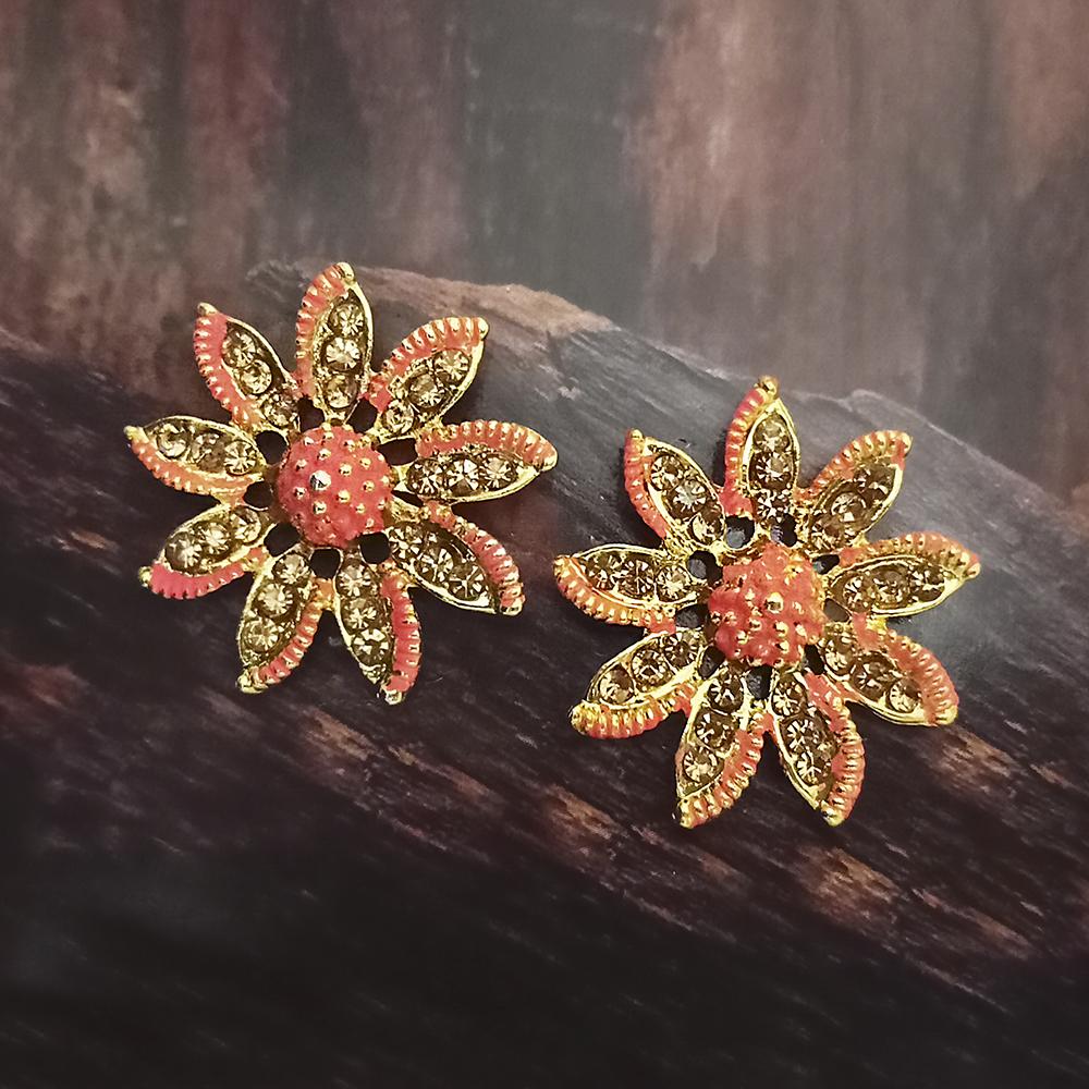 Adi Gold Plated Red Meenakari And Austrian Stone Stud Earrings - 1319245A