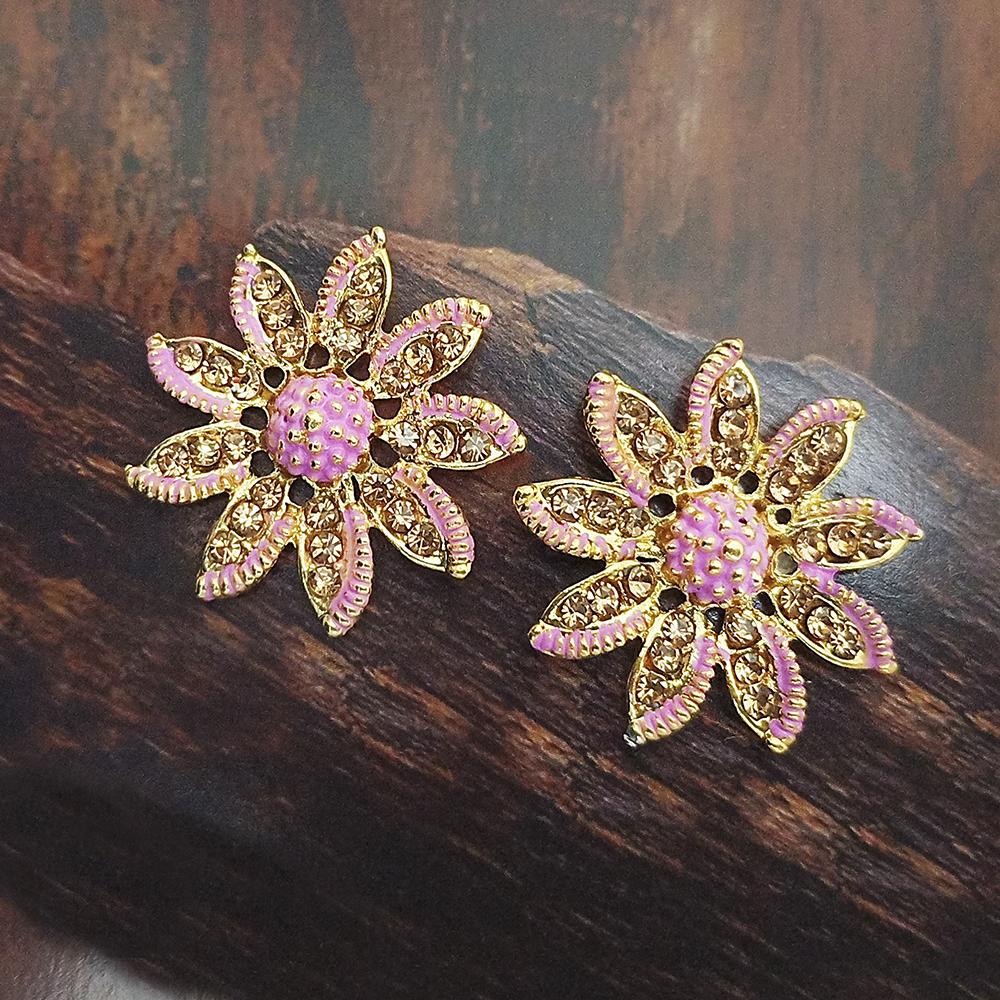 Adi Gold Plated Red Meenakari And Austrian Stone Stud Earrings - 1319245A