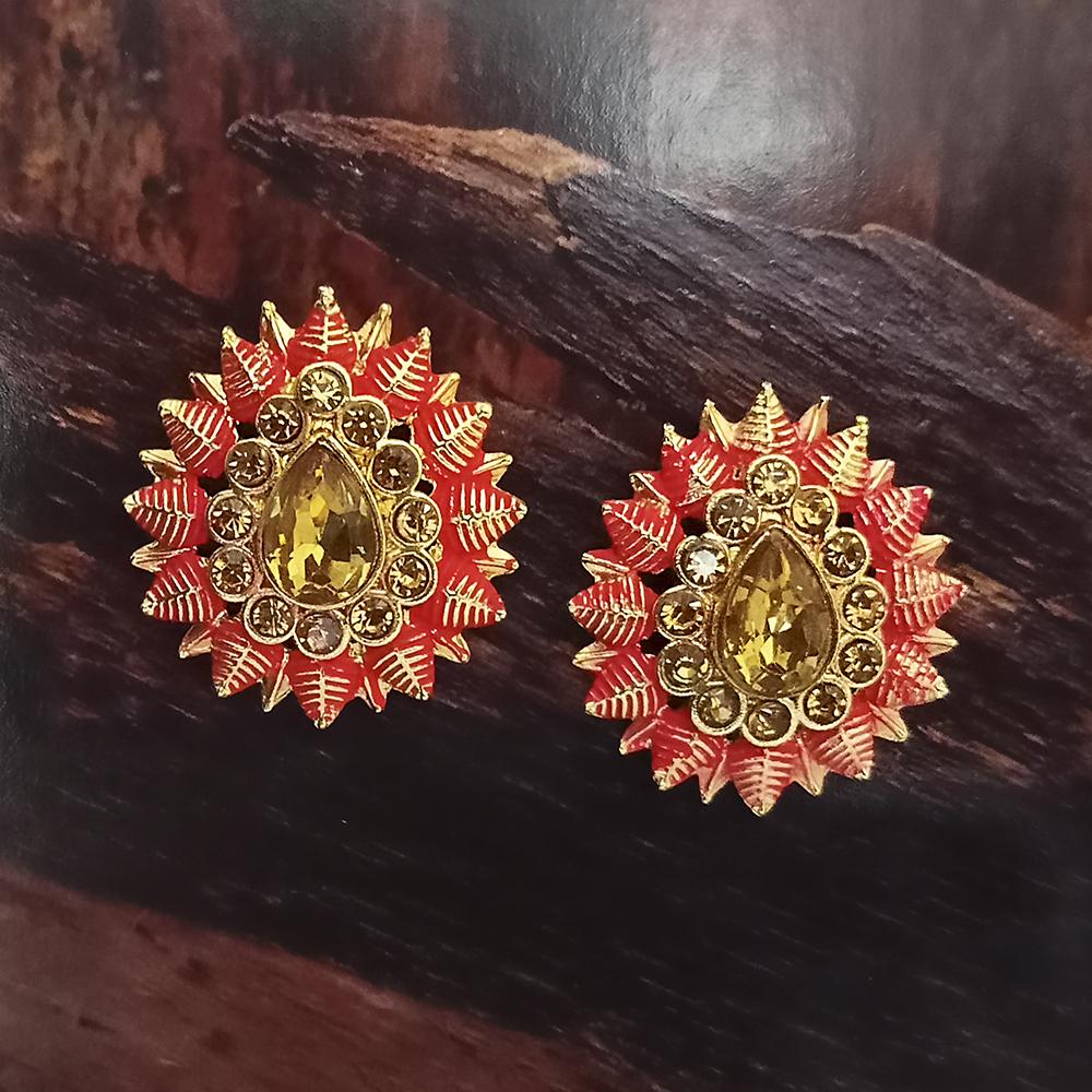 Adi Gold Plated Red Meenakari And Austrian Stone Stud Earrings - 1319246A