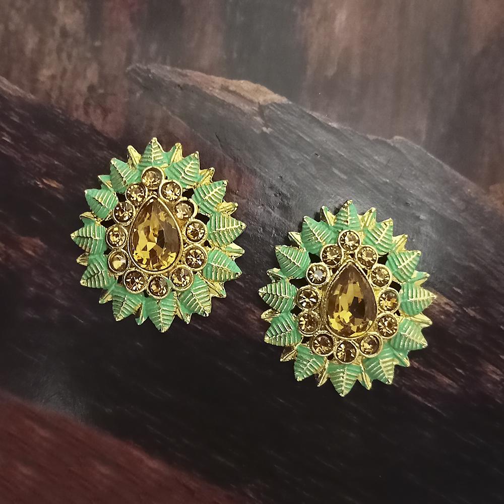 Adi Gold Plated Red Meenakari And Austrian Stone Stud Earrings - 1319246A