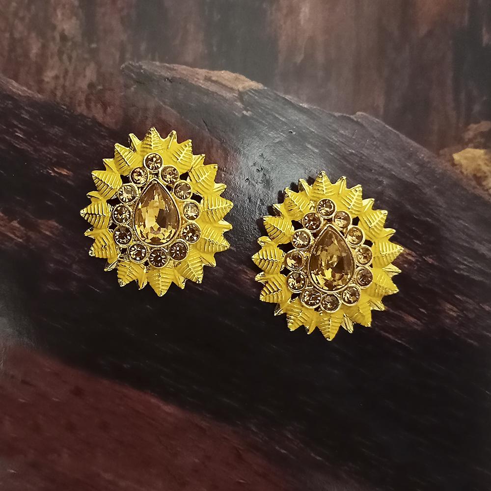 Adi Gold Plated Red Meenakari And Austrian Stone Stud Earrings - 1319246A