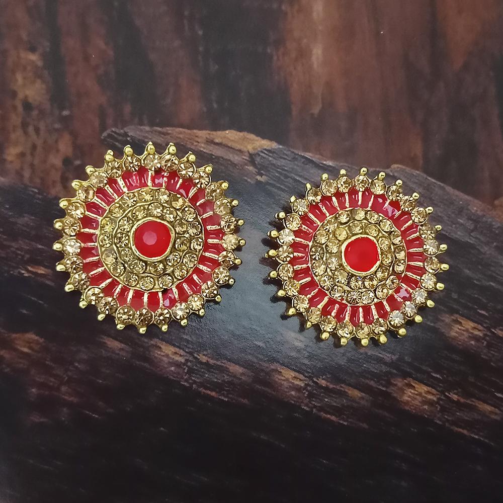 Adi Gold Plated Red Meenakari And Austrian Stone Stud Earrings - 1319247A