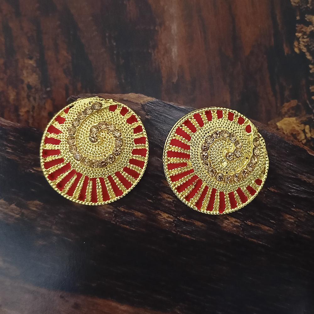 Adi Gold Plated Red Meenakari And Austrian Stone Stud Earrings - 1319248A