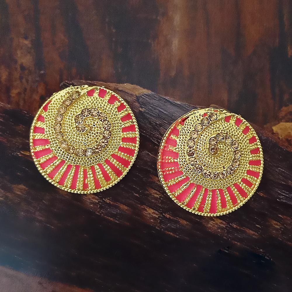 Adi Gold Plated Red Meenakari And Austrian Stone Stud Earrings - 1319248A