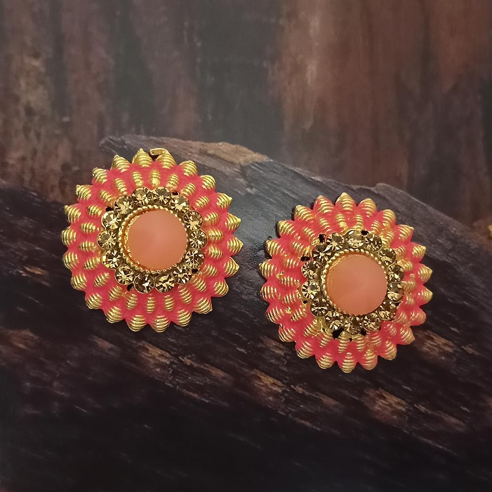 Adi Gold Plated Red Meenakari And Austrian Stone Stud Earrings - 1319251A