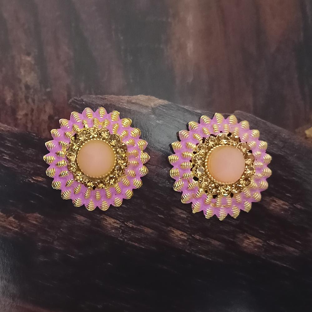 Adi Gold Plated Red Meenakari And Austrian Stone Stud Earrings - 1319251A