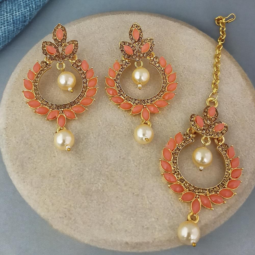 Adi Gold Plated Kundan And Austrian Stone Earrings With Maang Tikka - 1319254