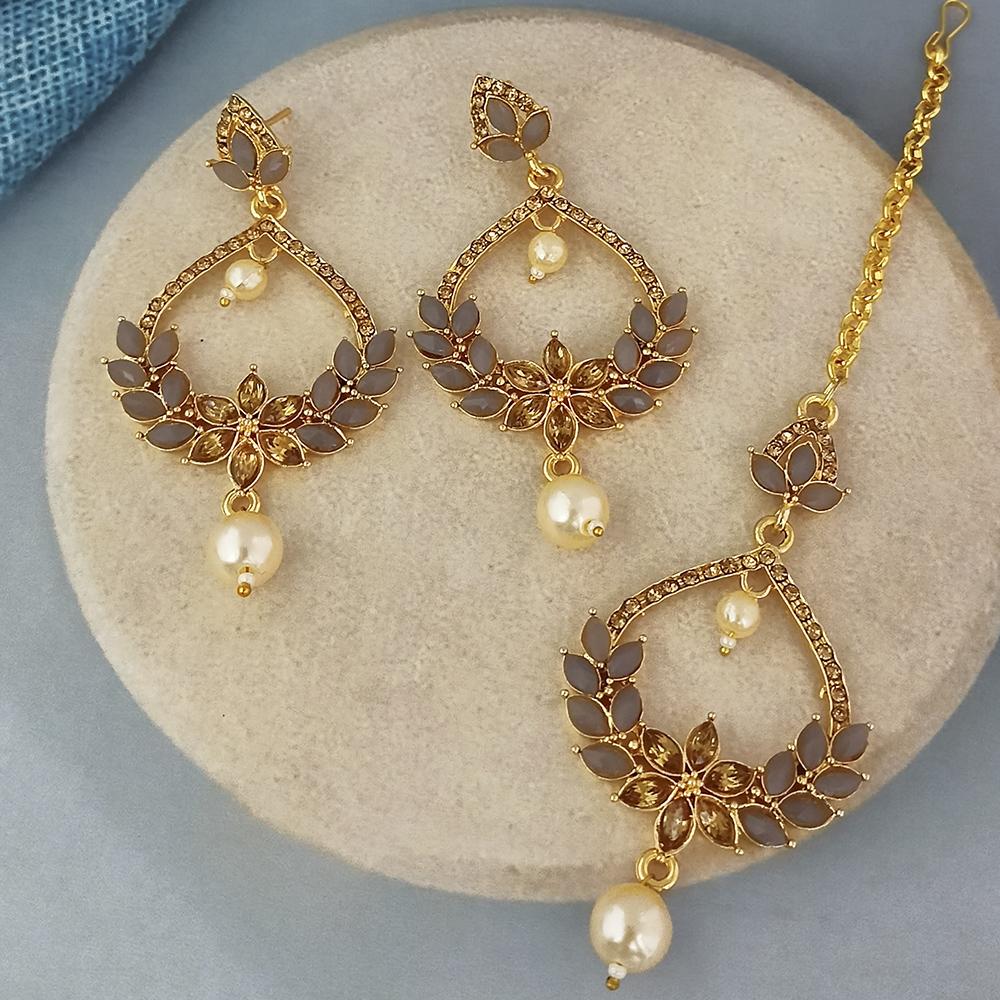 Adi Gold Plated Kundan And Austrian Stone Earrings With Maang Tikka - 1319255