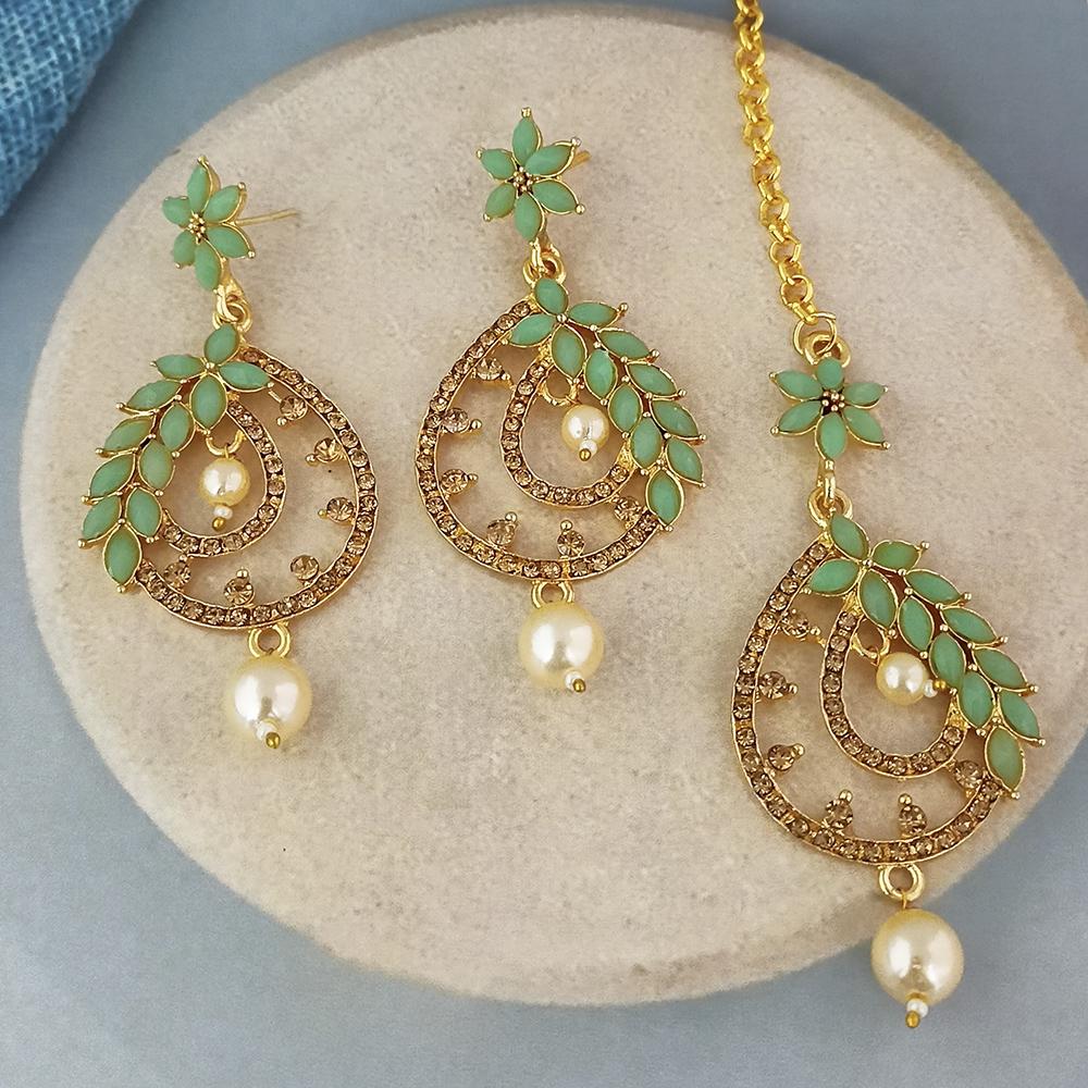 Adi Gold Plated Kundan And Austrian Stone Earrings With Maang Tikka - 1319256