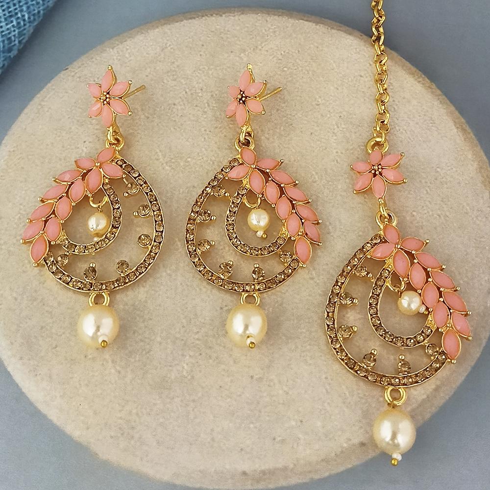 Adi Gold Plated Kundan And Austrian Stone Earrings With Maang Tikka - 1319256