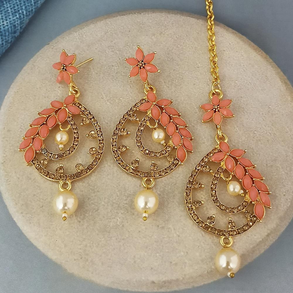 Adi Gold Plated Kundan And Austrian Stone Earrings With Maang Tikka - 1319256
