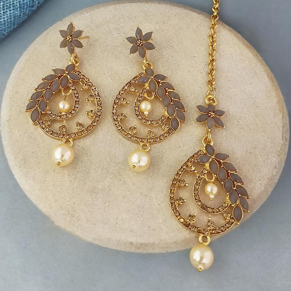 Adi Gold Plated Kundan And Austrian Stone Earrings With Maang Tikka - 1319256