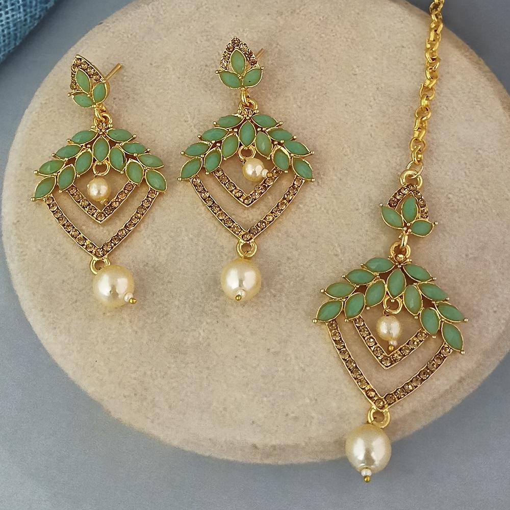 Adi Gold Plated Kundan And Austrian Stone Earrings With Maang Tikka - 1319260