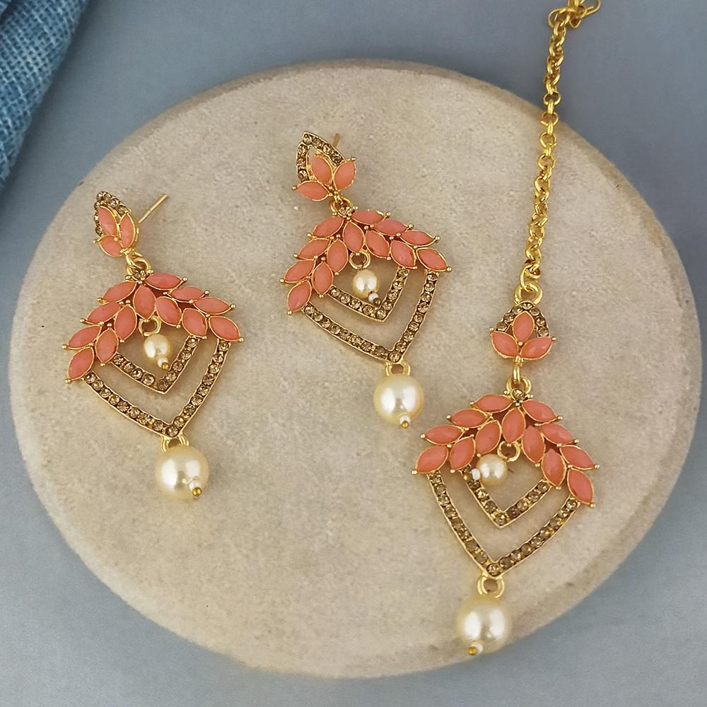 Adi Gold Plated Kundan And Austrian Stone Earrings With Maang Tikka - 1319260