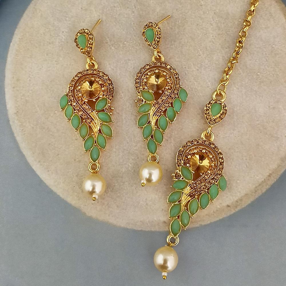 Adi Gold Plated Kundan And Austrian Stone Earrings With Maang Tikka - 1319262