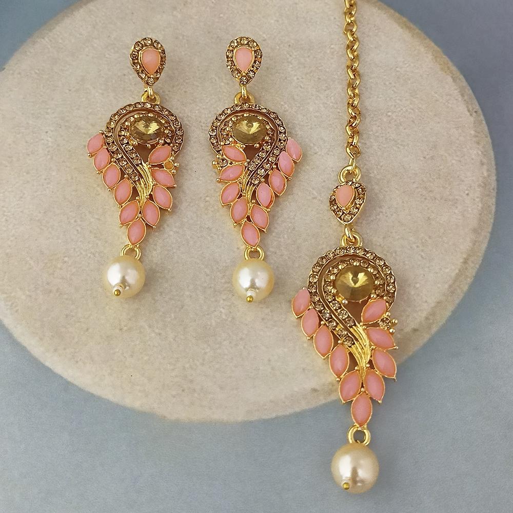 Adi Gold Plated Kundan And Austrian Stone Earrings With Maang Tikka - 1319262