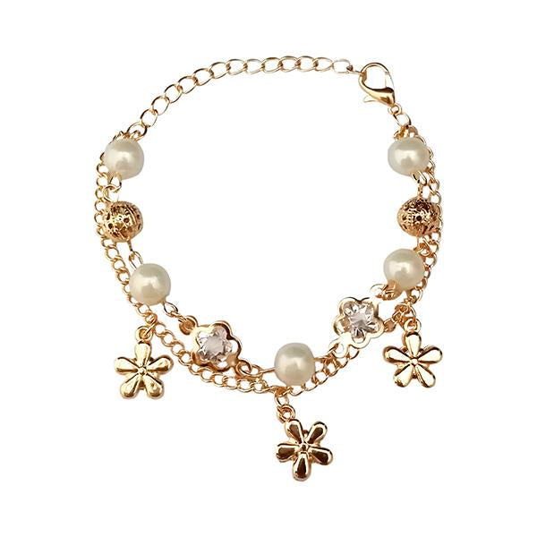 Urthn Gold Plated Austrian Stone Pearl Adjustable Bracelet - 1400540