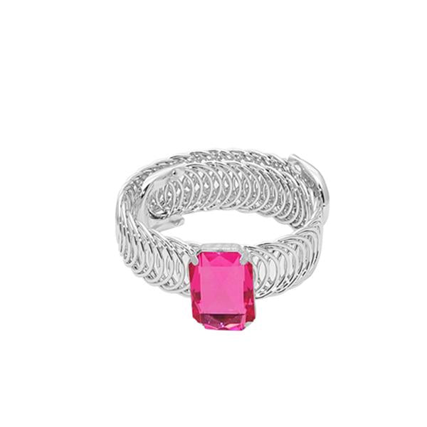Urthn Pink Austrian Stone Silver Plated Adjustable Kada - 1402006B