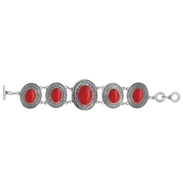 Beadside Red Beads Rhodium Plated Bracelet - 1402011B