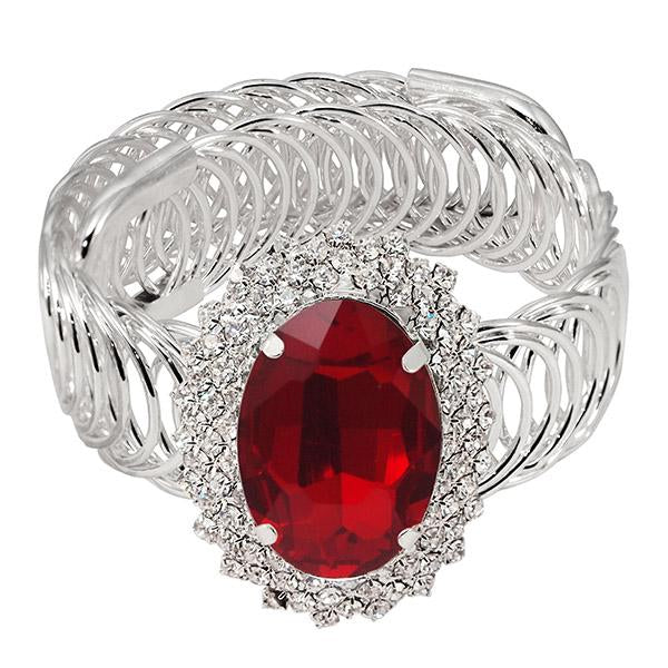 Urthn Silver Plated Red Austrian Stone Adjustable Kada - 1402114B