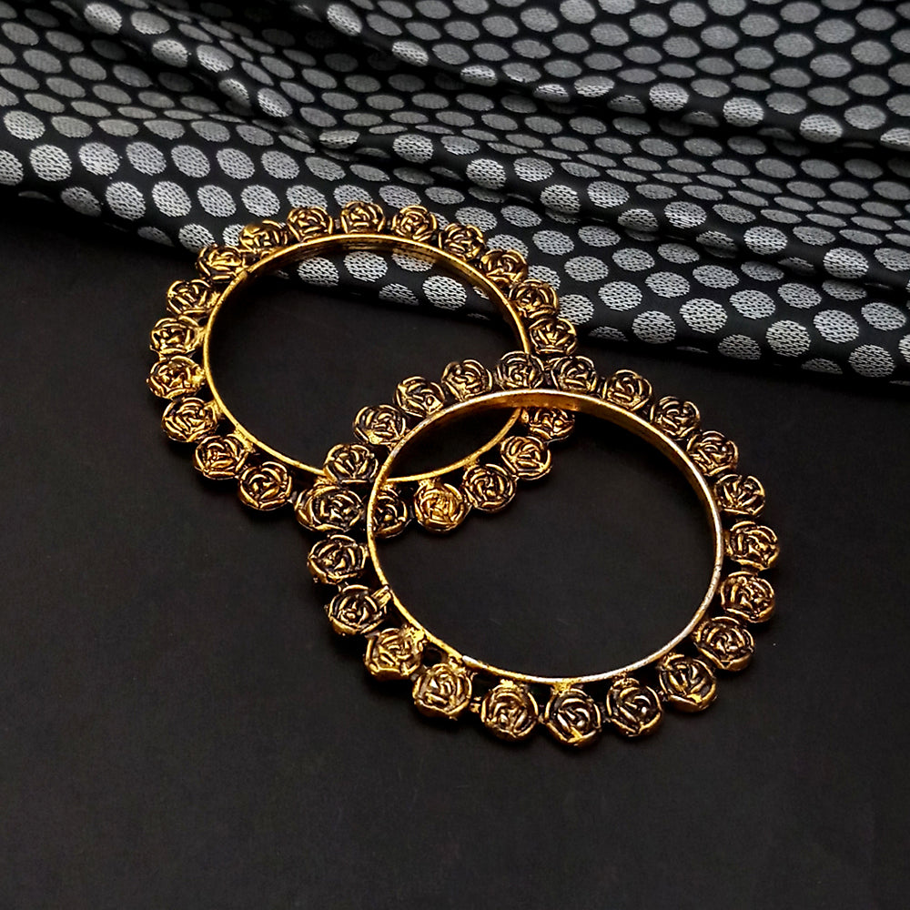Urthn Gold Plated Rose Design Bangles Set