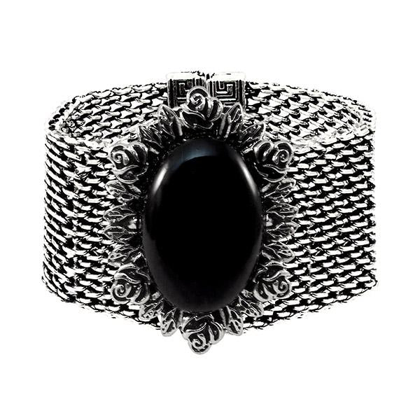 Urthn Oxidised Black Turquoise Texture Stone Magnetic Bracelet - 1402401C