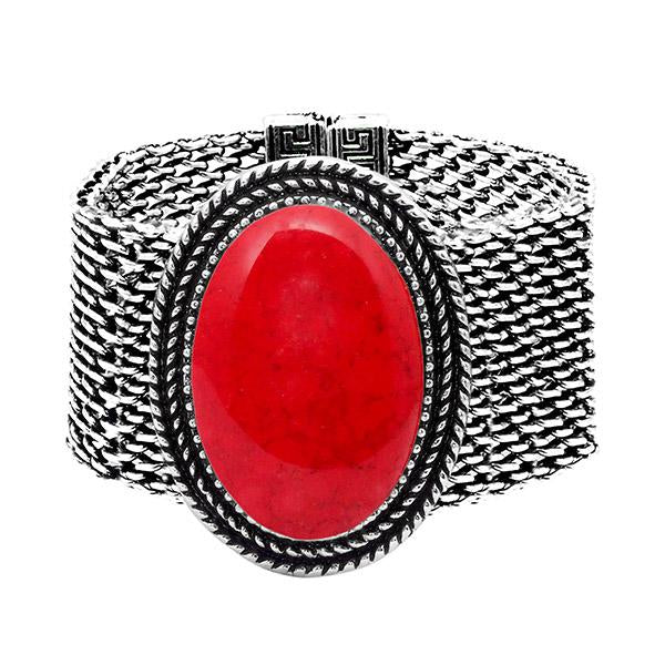 Urthn Oxidised Red Turquoise Texture Stone Magnetic Bracelet - 1402402A