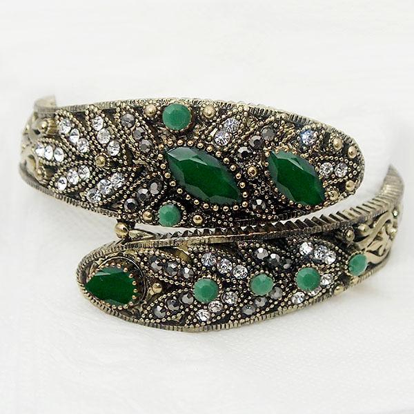 Urthn Antique Gold Plated Green Austrian Stone Kada - 1402503B