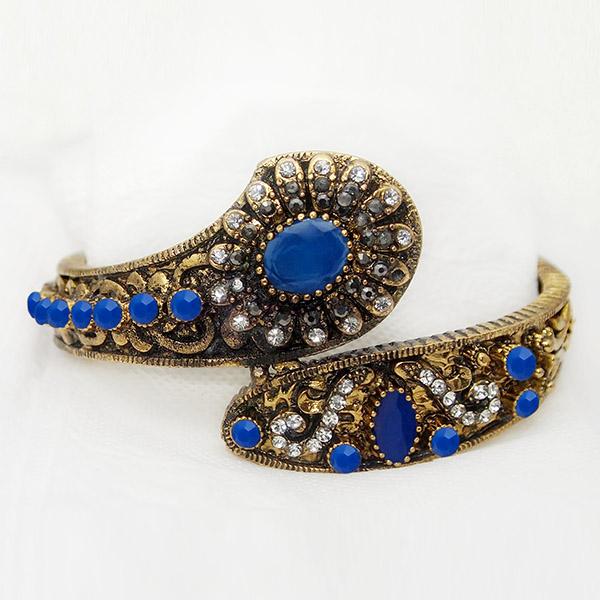 Urthn Antique Gold Plated Blue Austrian Stone Kada - 1402505C