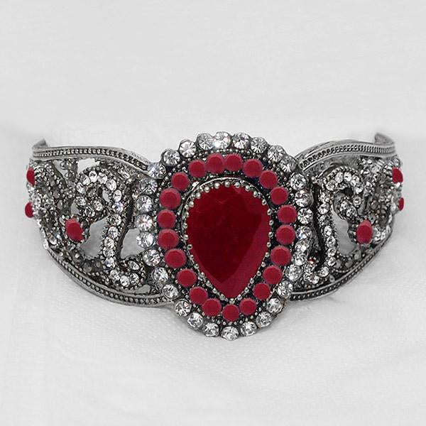 Urthn Red Stone Rhodium Plated Kada - 1402509D