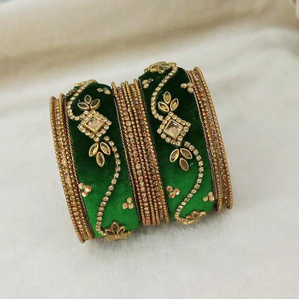 Sejal Gold Plated Green Austrian Stone Thread Bangle Set - 1403738F_2.8