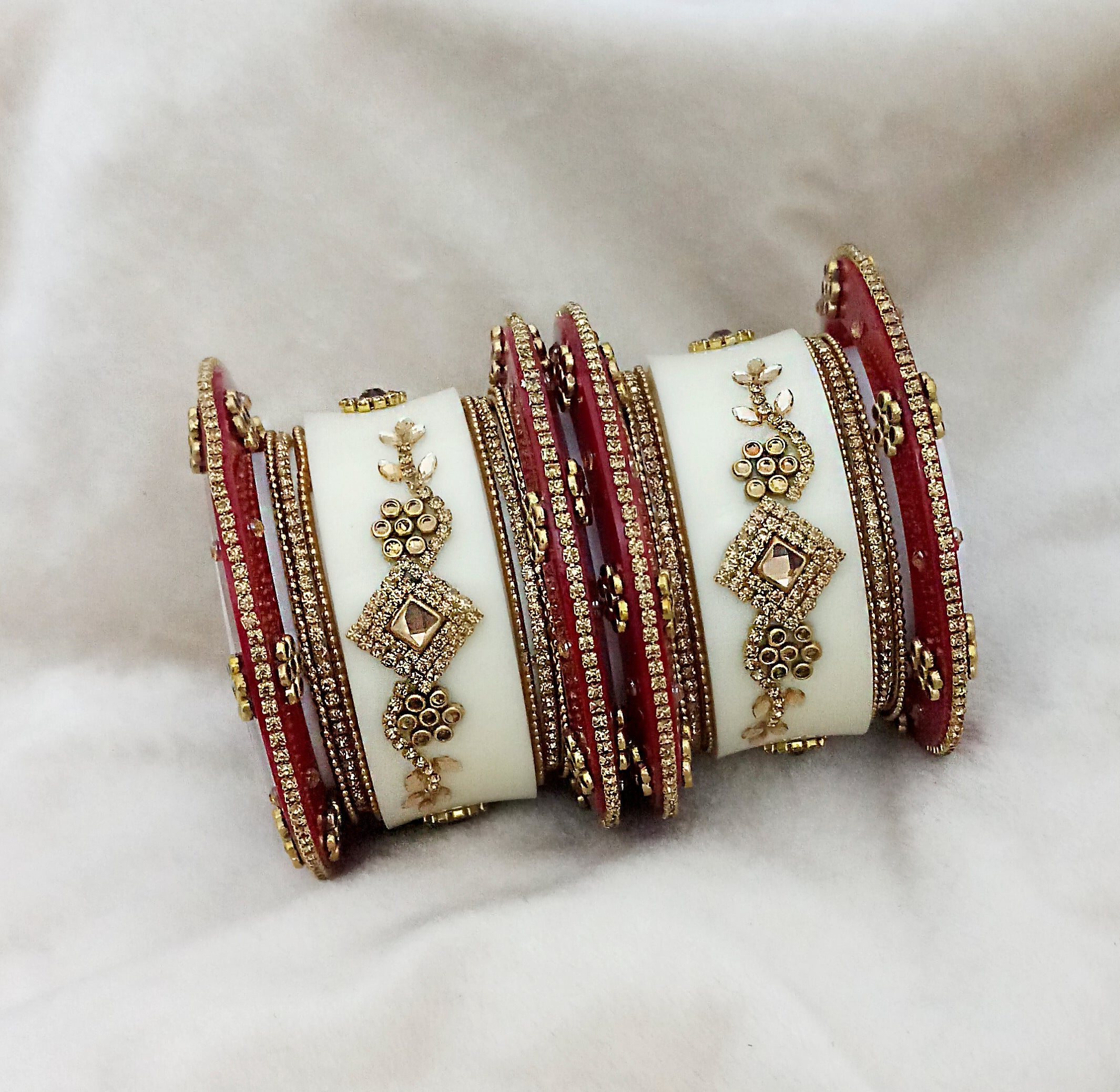 Sejal White And Maroon Austrian Stone Bangle Set - 1403747